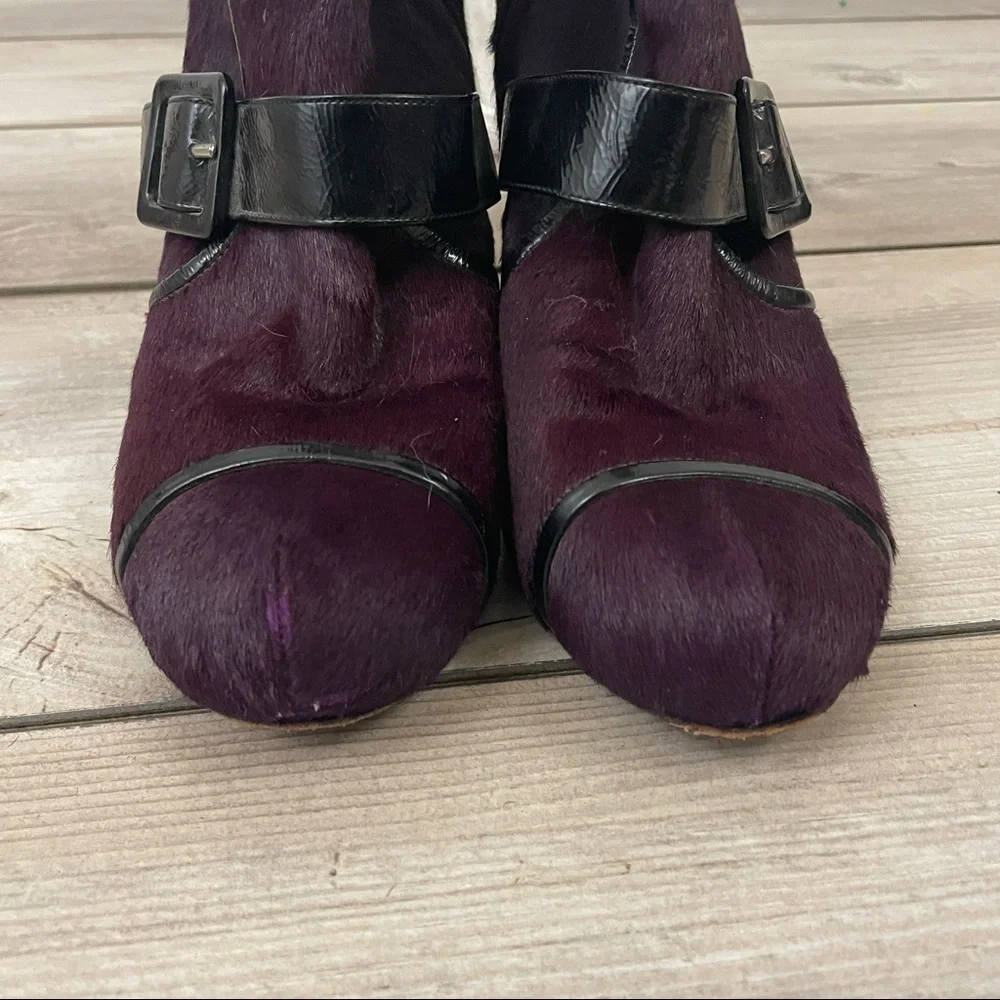Sonia Rykiel Purple Fur Boots Women’s 8.5 Leather Buckle Block Heel‎